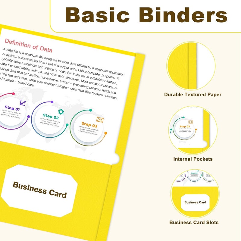 LAYZZ Folders with Pockets, 60 Pack Paper Pocket Folders, 2 Pocket File folders Fits Letter Size Paper, for School Office and Home (Yellow) - Image 3